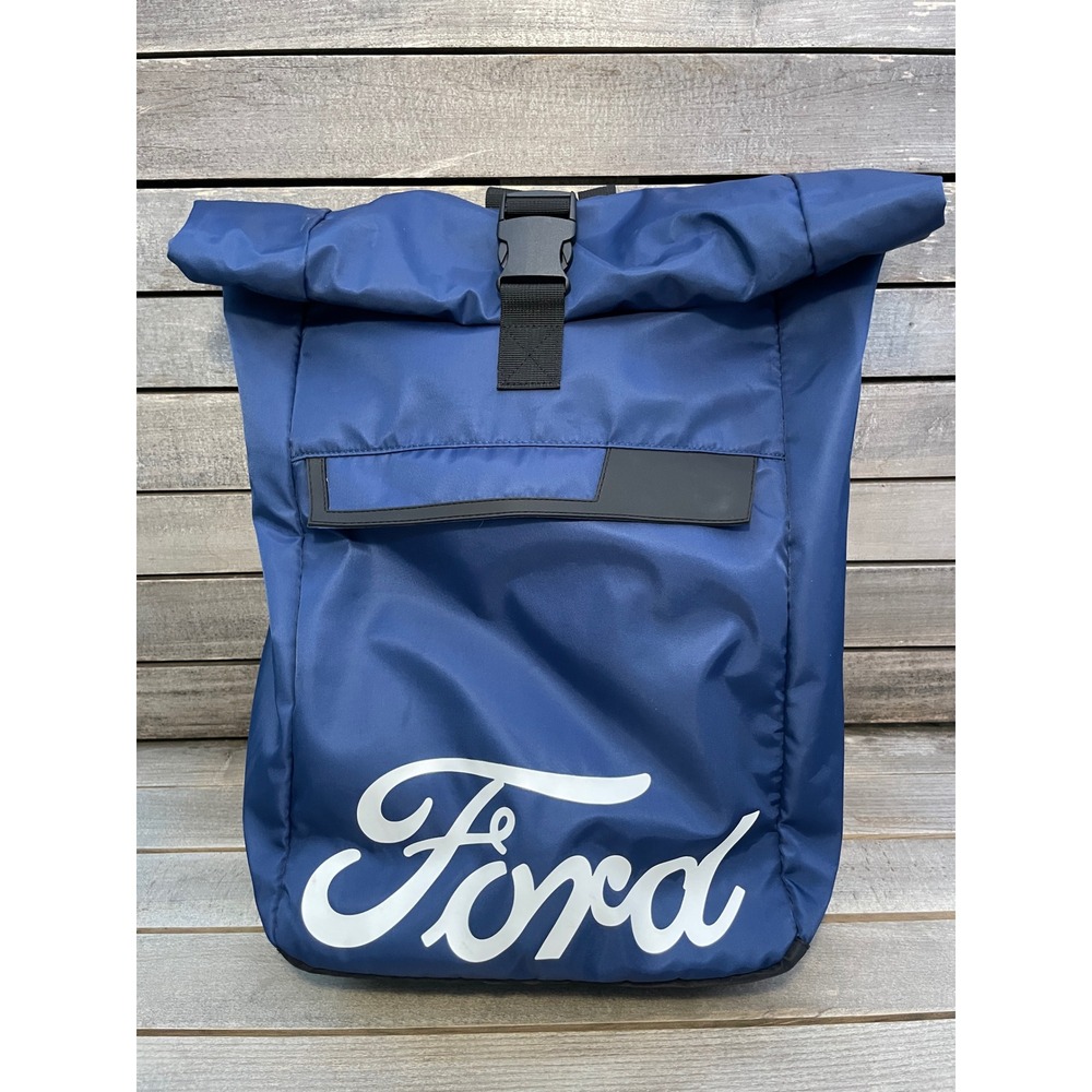 Ford Motor Company Navy Blue Roll Top Backpack Laptop Bag Official Licensed Rare